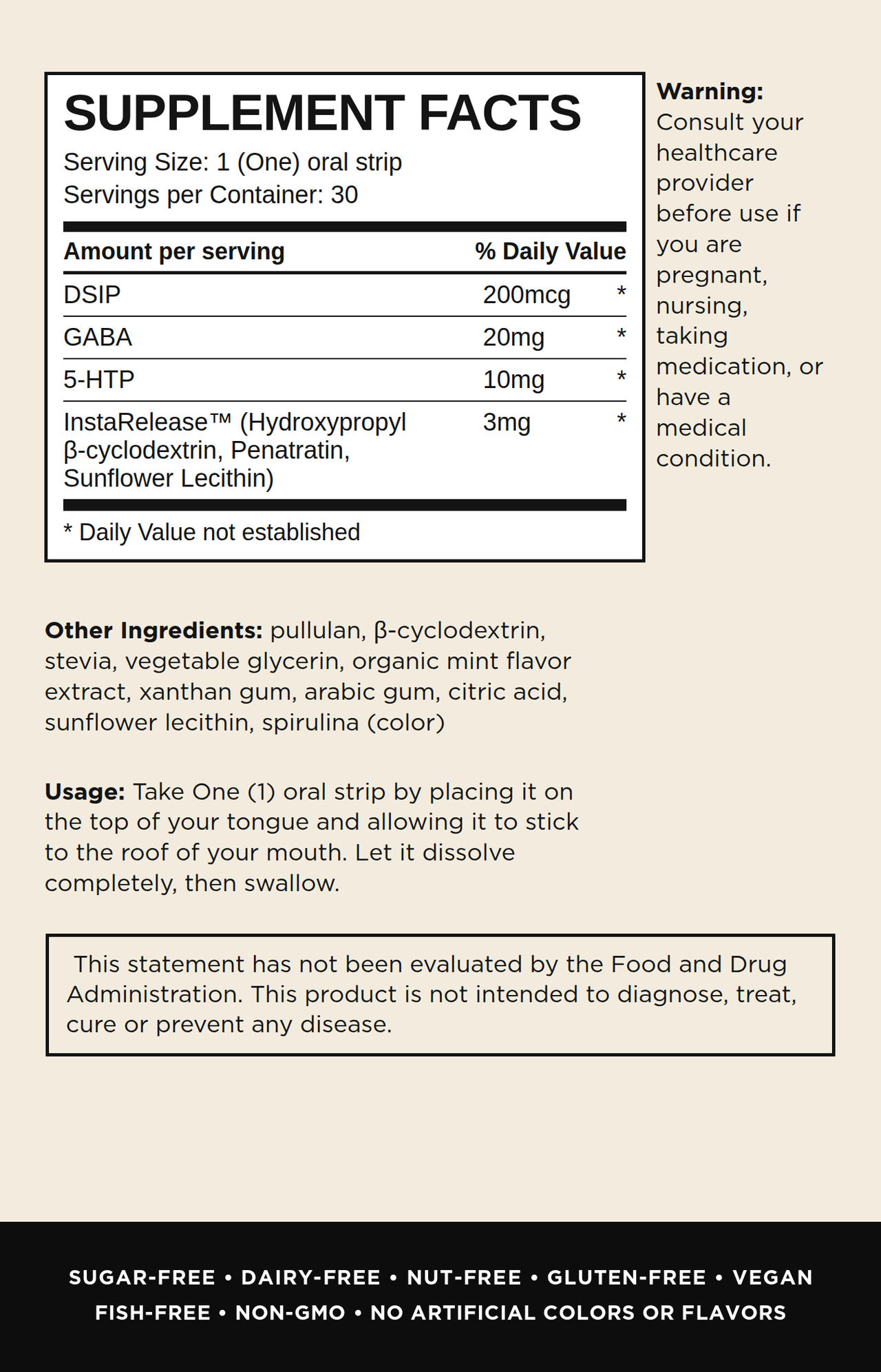 SLEEP Supplement Facts panel